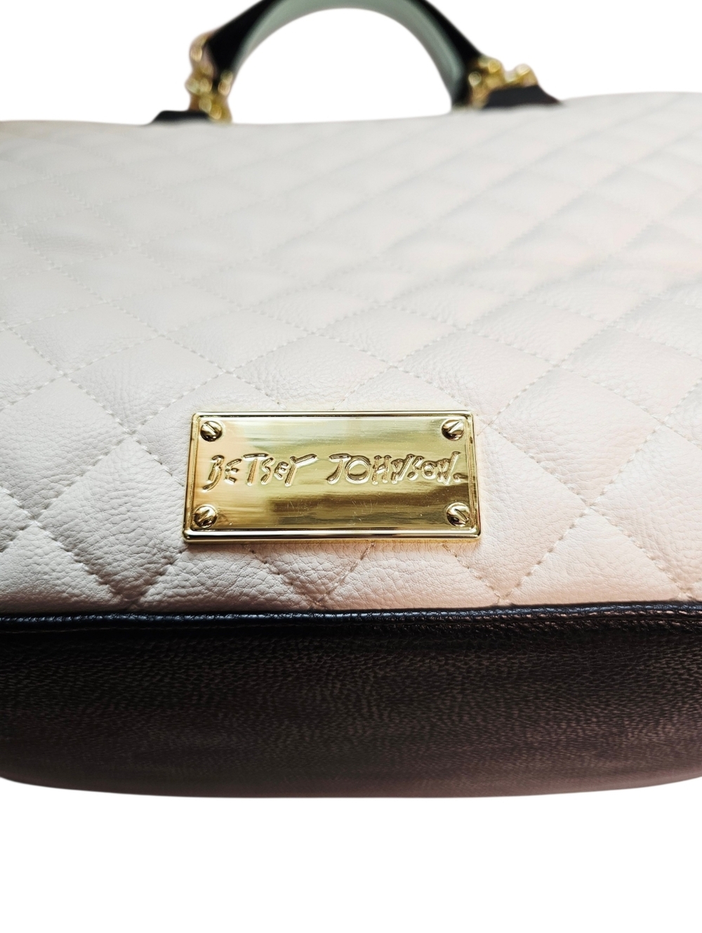 Betsey Johnson Quilted Cream/Black Trap Tote Purse Bag - Picture 6 of 16